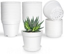 28 Pack 4 inch Small Plant Pots, Plastic Planters with Drainage Holes and Saucers for Flowers Plants, Succulents, Seed Starting Pots, White