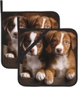 Pot Holders Set of 2 Kitchen Heat Resistant Potholders Puppies Dogs Pets Animals Pot Holders Cotton Lining Oven Hot Pads for Cooking Baking BBQ Microwave Kitchen Accessories