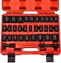 Neiko 02447A 1/2" Drive Master Impact Socket Set, 32 Piece Shallow Socket Assortment | Standard SAE (3/8-Inch to 1-1/4-Inch) and Metric (10-32 mm) Sizes | Cr-V Steel