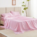 Love's cabin Satin Queen Sheets Set - 4 Piece Pink Silky Bed Sheets Set with Deep Pocket, Luxury Silk Feel Satin Queen Size Sheet Set (1 Flat Sheet,1 Fitted Sheet,2 Pillow Cases)