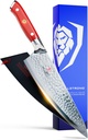 Dalstrong Chef Knife - 8 inch Blade - Shogun Series - Japanese AUS-10V Super Steel Kitchen Knife - Crimson Red Handle ABS - Damascus - Razor Sharp Knife - Professional Full Tang Knives - Sheath