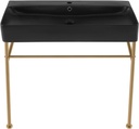 Carre 36" Ceramic Console Sink Matte Black Basin Brushed Gold Legs
