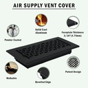 Achtek 4"x12" Duct (5-1/2"x13-3/4" Overall Size) Solid Cast Aluminum HVAC Air Supply Grill for Floor-Black Without Screw Holes with Detachable Steel Louver | Powder Coated