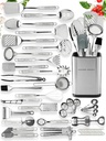 Home Hero 54-Piece Stainless Steel Kitchen Utensils Set - Heat-Resistant Nonstick Silicone & Stainless Steel Cooking Utensils - Complete Tools with Slotted Spoon & Pasta Spoon - Pack of 54, Silver