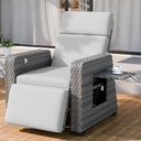 Outdoor Recliner Adjustable Wicker Lounge Chair with Flip Table Extended Patio Reclining Chair & Thick Cushion for Balcony, Porch, Living Room