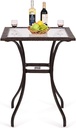LDAILY Moccha 28.5" Patio Table, Outdoor Dining Bistro Table w/Umbrella Hole, Tempered Glass Top & Steel Frame, Backyard Balcony Furniture Garden Table