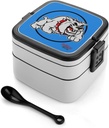 Bulldog Portable Bento Box with Handle 2 Compartment Leak-Proof Stackable Lunch Box for Work Picnic Camping