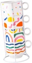 PRETYZOOM Stackable Mug Sets 4-piece Bone China Mugs Stand Stacking Cup Holder for Coffee Tea Milk Office Home
