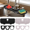 2 Pcs Silicone Faucet Splash Guard 10.6 ” x 4.3” Kitchen Sink Splash Guard Faucet Mat for Kitchen Mat Catcher Black and Grey Sink Accessories for Bathroom
