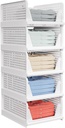 5 Pack Stackable Closet Storage Basket - Stackable Storage Bins, Multifunctional & Foldable Closet Organizer, Wardrobe Cupboard Space-Saving Hat Storage Drawer Organizer, White