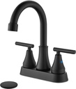 Bathroom Faucets 4 Inch Centerset Bathroom Sink Faucet Deck Mounted Swivel Spout Vanity Lavatory Faucet with Pop-Up Drain and Supply Lines 2 Handle Utility RV Sink Faucet,Matte Black