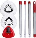 Spin Mop Head, Base, Handle Replacement for O-Ceda EasyWring Microfiber Spin Mops, 2 Microfiber Mop Refills, 1 Triangle Head Cover and 30-58in Handle Set Combo (White(1 Tank System))
