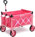 Sekey Wagon Cart with Wheels with 220LBS Capacity,Heavy Duty Wagon Carts Foldable with Drink Holders,Lightweight Utility Portable Cart for Grocery, Shopping, Garden, Camping. Pink