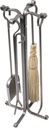 Enclume 4 Piece Rolled Eye Fireplace Tool Set with Stand, Hammered Steel