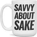 Savvy about Sake Ceramic Coffee Mug, 15-Ounce White