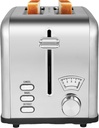 Simple Deluxe 2-Slice Toaster for Bagel, 5 Browning Setting and 3 Function: Bagel, Defrost & Cancel, Retro Stainless-Steel Style, 1.5" Wide Slot, Toast Bread Machine with Removable Crumb Tray, Silver