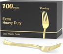 100 Count Heavy Duty Gold Plastic Forks Disposable, BPA-Free, Heat Resistant, Solid and Durable Premium Plastic Disposable Forks for Party Supply