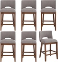 chairus 26 Inch Bar Stools Set of 6 Armless Padded Counter Stools with Wood Back and Legs Upholstered Linen Fabric Stool Chair for Kitchen Counter, Bar Island, Grey