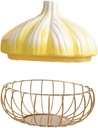 Zerodeko Household Garlic Keeper Multi-function Iron Art Storage Basket for Kitchen Convenient Clove Holder for Eggs and Items Yellow Design with Gold Stripes