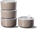 Ceramic Bowls with Lids: 20 oz Microwave Safe Food Storage Containers for Soup, Salad, Cereal, Leftovers, Meal Prep, Lunch, Picnic, Camping, Serving - Airtight, Grey, Set of 4