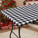 Smiry Rectangle Picnic Table Cloth, Elastic Waterproof Fitted Vinyl Tablecloths, Flannel Backed Buffalo Plaid Table Covers for Dining, Camping, Outdoor (Black and White, 30" x 72")