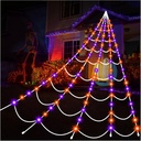 Halloween Decorations Outdoor Spiders Web Lights: 150 Purple & Orange LED Light Decor, 17.4Ft Giant Spiderweb with 8 Lighting Modes Waterproof & Timer, Yard Spider Web Decoration