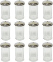 TrueCraftware- 12 oz. Sugar Cheese Shaker Pourer with Stainless Steel Single Hole Cap Set of 12- Paneled design Sugar Cinnamon Sugar Pepper Powder Cocoa Shaker for Kitchen and Restaurants