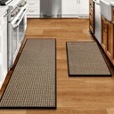 Kitchen Rugs and Mats Non Skid Washable Set of 2 PCS, Absorbent Runner Rugs for Kitchen, Front of Sink, Kitchen Mats for Floor, 17.3"x 47"+17.3"x 29" (Black)