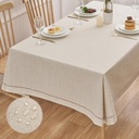 Zdolmy Christmas Natural Flax Linen Tablecloth – Undyed Square Hemstitch Table Cover for Kitchen, Dining & Decoration (Christmas Red, 55" x 55")
