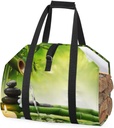 GUYOS Bamboo Falling Water Pattern - Waxed Canvas Firewood Carrier Log, Waterproof Large Capacity Canvas Wood Carrying Bag with Top Handle, Fireplace Wood Stove Accessories