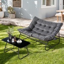 Patio Loveseat with Coffee Table, 2 Seater Oversized Outdoor Couch with Soft Cushion, 2 Pieces Patio Furniture Set, Outdoor Indoor Loveseat with Metal Frame for Porch, Garden, Living Room, Balcony
