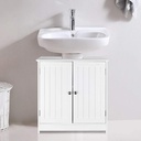 SSLine Under Sink Vanity Cabinet Free Standing Bathroom Sink Cabinet with Pedestal Hole White Bath Storage Cupboard w/Doors & Shelves Space Saver Organizer