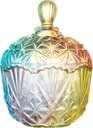 Glass Candy Dish with Lids, Candy Jar with Lid, 650ml Capacity, Rainbow Gradient Design, Large Crown Shaped, Elegant Glass Storage Jar for Candy Buffet, Weddings, and Home Décor