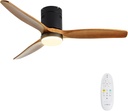 52 Inch Ceiling Fan with Light, Remote Control, Reversible DC Motor, 3CCT, Stepless Dimmable, Noiseless, Flush Mount, Walnut Solid Wood for Indoor Use