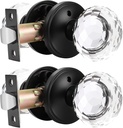 Probrico Crystal Door Knobs Interior 2 Pack, Keyless Glass Door Knobs for Bedroom/Bathroom, Privacy Door Knob with Black Round Rosette