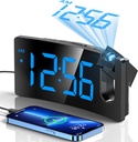 GOLOZA Projection Alarm Clock, Digital Clock with 180° Rotatable Projector, 3-Level Brightness Dimmer, Clear LED Display, USB Charger, Progressive Volume, 9mins Snooze,12/24H, for Bedroom