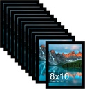 Picrit 8x10 Picture Frame Set of 12, Display 5x7 with Mat or 8x10 without Mat, Photo Frames for Wall Mounting or Table Top Display, Black