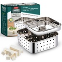 Panca aço inoxidável paneer fabricante molde grande tamanho, prensa paneer com tampa, fabricante de molde de imprensa Tofu, separador de whey (esquadra, capacidade de 550ml)