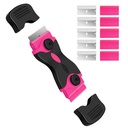 Dekeones Razor Blade Scraper, ferramenta de raspagem de navalha de borda dupla com 10 lâminas de Razor Pcs, raspador de tinta para vidro, Decalques, Tint, adesivos, etiquetas, Caulk, adesivo (Pink)