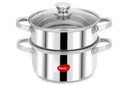 Pigeon By Stovekraft Steel X Steamer Base de indução de aço inoxidável, Modak Maker/Momo Maker, Compartimento duplo com tampa de vidro, capacidade 4.6L, prata, 4,6 litros