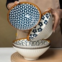 Conjunto de 4 tigelas de cerâmica Artisana - 8" Pasta decorativa & Salad Bowls, único pintado azul e branco padrões, Premium Stackable jantar para casa e cozinha presenteamento (Random)