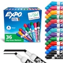 EXPO Dry Apagar Marcadores, tinta baixa Odor, cores variadas da moda, ponta do cinzel, 36 contagem - Erases facilmente, Ideal para sala de aula, casa, escritório, de volta à escola, suprimentos do professor