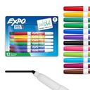 Marcadores de Apagar a Seco da EXPO, Tinta de Odor Baixa, Cores Variadas, Dica Fina, 12 Contagem - Voltar à Escola, Professor, Sala de Aula, Suprimentos de Escritório