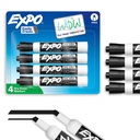Marcadores de Apagar a Seco da EXPO, Tinta de Odor Baixa, Preto, Ponta de Cinzel, 4 Contagem - Quadro Branco, Calendário, Organização, Fornecimentos Essenciais para Escritório, Escola, Sala de Aula, Professores