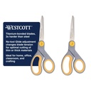 Westcott 8” Tesoura de titânio ligado com brilho ajustável e alça macia, tesouras multiuso durável 2-Pack para escritório, uso doméstico e escolar, lâminas de precisão afiadas para corte diário