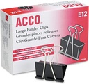 Clips ACCO® Binder, Grande, Preto, 12 / Caixa - Grande - 1,06 " Capacidade de Tamanho - Reutilizável - 12 / Caixa - Preto - Aço Temperado, Plástico