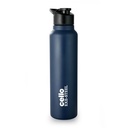 CELLO Crysta Flip garrafa de água de aço inoxidável 1000 ml, azul da Marinha □ Freezer de parede única & Geladeira seguro leve Flip tampa à prova de vazamento despejo garrafa de água de aço resistente mais rust para o ginásio escola