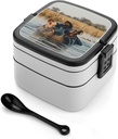 Hippopotamus Hippo Oxpecker Bird Portable Bento Box with Handle 2 Compartment Leak-Proof Stackable Lunch Box for Work Picnic Camping