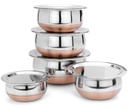 Conjunto de serviço revestido de cobre de aço inoxidável LIMETRO STEEL / Handi de 5 com tampas - (0,5 L, 0,75 L, 1 L, 1,5 L & 2 L)