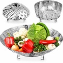 Jig-Tik cesta de vapor de legumes, Premium Veggie cesta de vapor de aço inoxidável - Steamers expansíveis dobrando para caber vários tamanho Pot (5,5 polegadas para 10,5 polegadas)